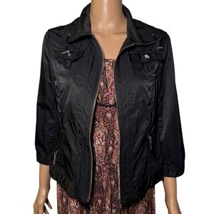 White House Black Market Black‎ Cropped Jacket Size 4 3/4 Sleeve Zip Pockets